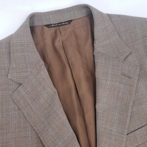 Canali Blazer Mens 46R 100% Wool Beige Glen Check Plaid Made in Italy Two-Button